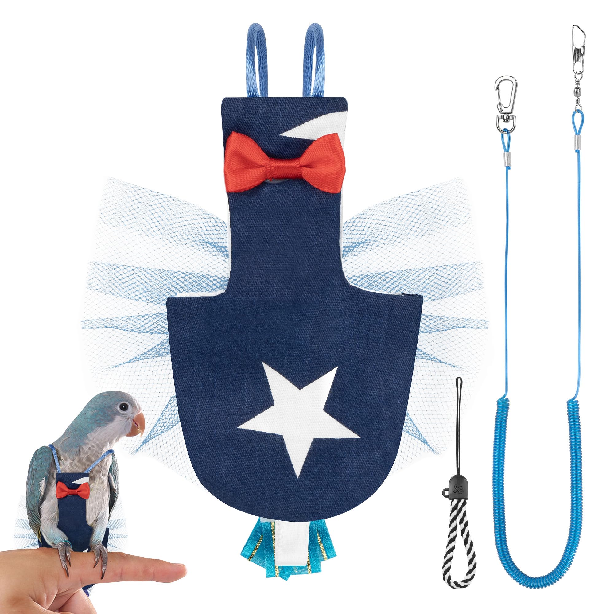 Adjustable Parrot Diaper, Clothes for Birds, Flight Suit with Elastic Training Rope (Dark Blue, 1PCS)