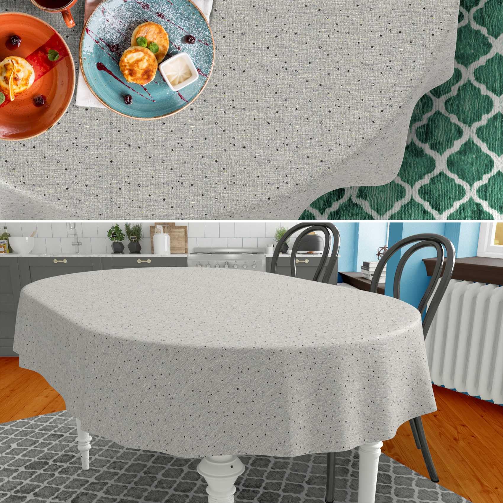 Mantel de Tela Cubre Mesa para Decoracion Mesa Comedor, Algodón y Poliéster, Lavable, Fácil de Limpiar, Redondo, Ovalado, Rectangular, Estrella, 280 x 140 cm, Borde de Corte