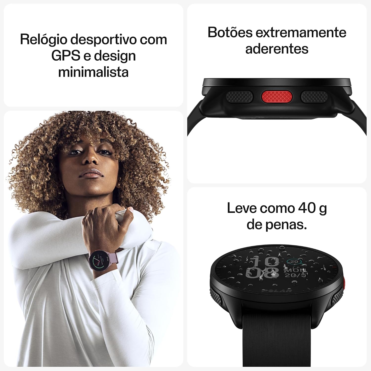 Polar Pacer Preto - Relógio com GPS avançado, Processador rápido, Ultraleve, Tela brilhante, Botões aderentes, Programas de treino e recuperação, Monitor de FC, Controles de música Polar Pacer Preto - Relógio com GPS avançado, Processador rápido, Ultraleve, Tela brilhante, Botões aderentes, Programas de treino e recuperação, Monitor de FC, Controles de música