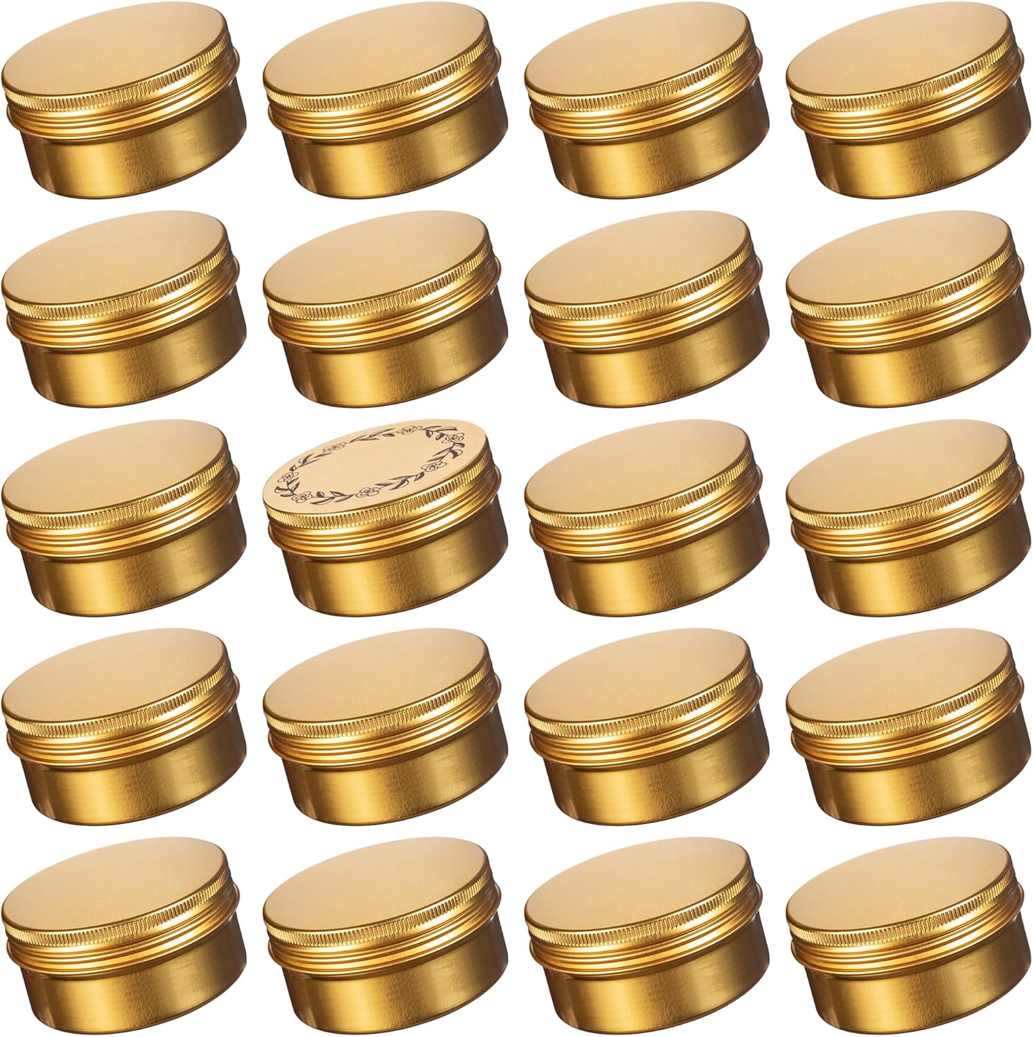 24 Pack 3oz Screw Top Aluminum Tin Jars with Screw Lids and Blank Labels - Refillable 90ml Metal Containers for Lip Balms, Candles, Salves, Spices, Crafts (Gold)