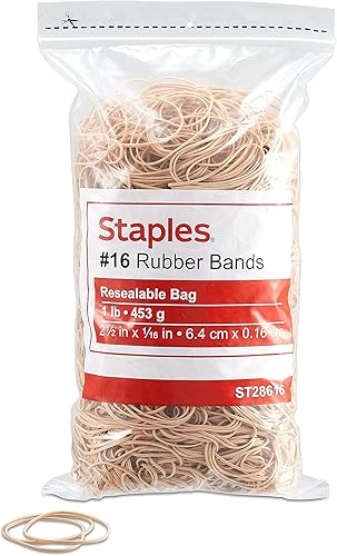 Staples; Bandas de goma económicas, tamaño #16, 1 libra. 2 1/2 "x 1/16"