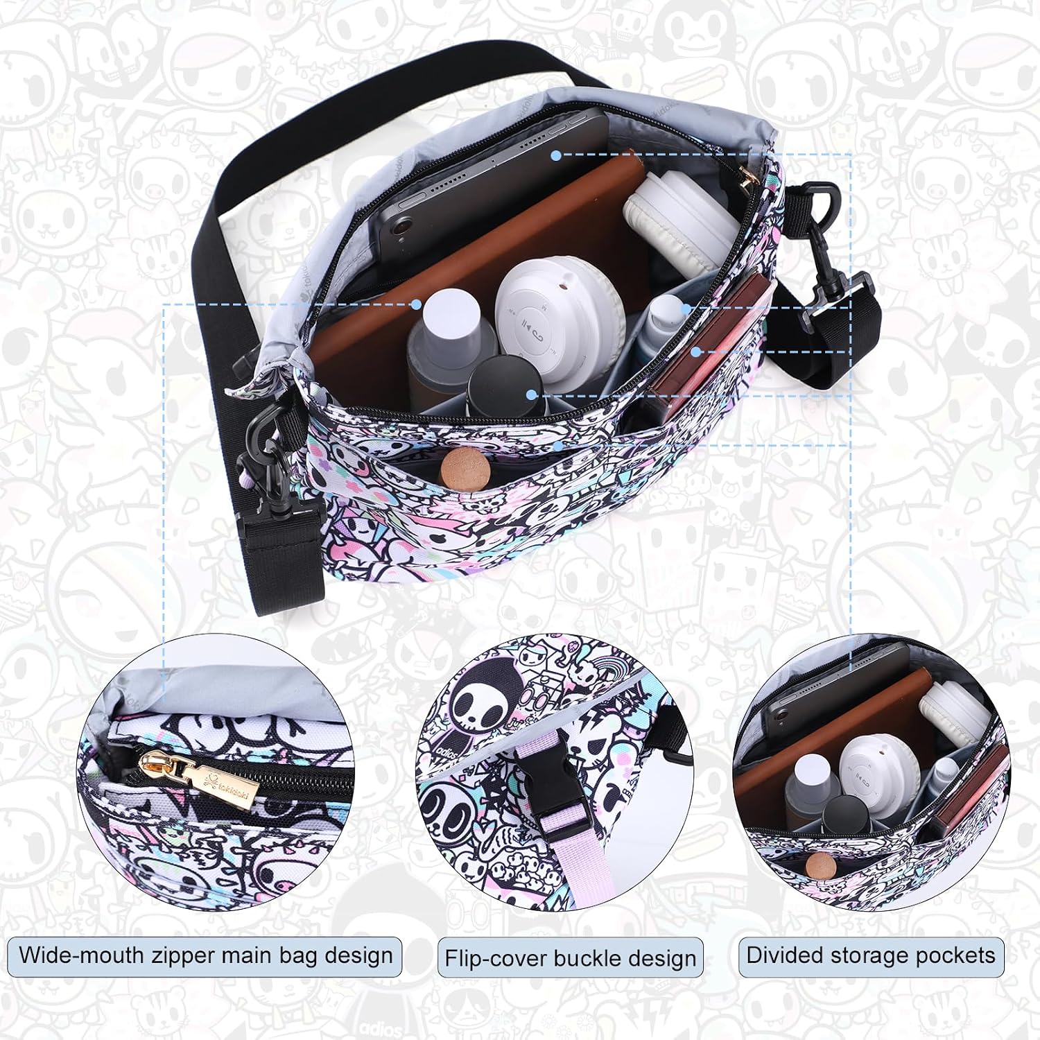 tokidoki Crossbody Messenger Bag Briefcase for Women, Shoulder Bag, Casual Cross Body Purse Satchel image 5