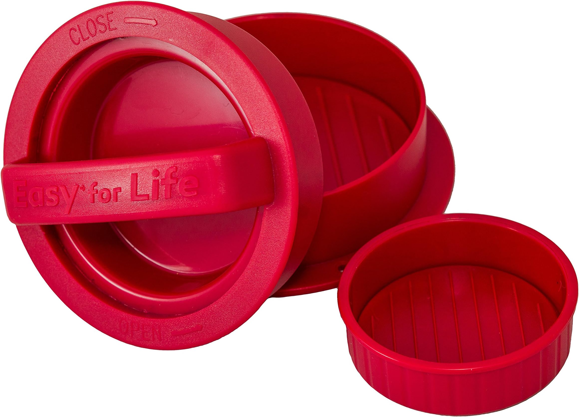 Stuffed Burger Press Kit 3 in 1 - Exclusive Red Color with 20 Free Wax Patty Papers, Non Stick Hamburger Maker, Homemade Patties & Sliders, Patty Molds, Veggie Hamburger Press Shaper