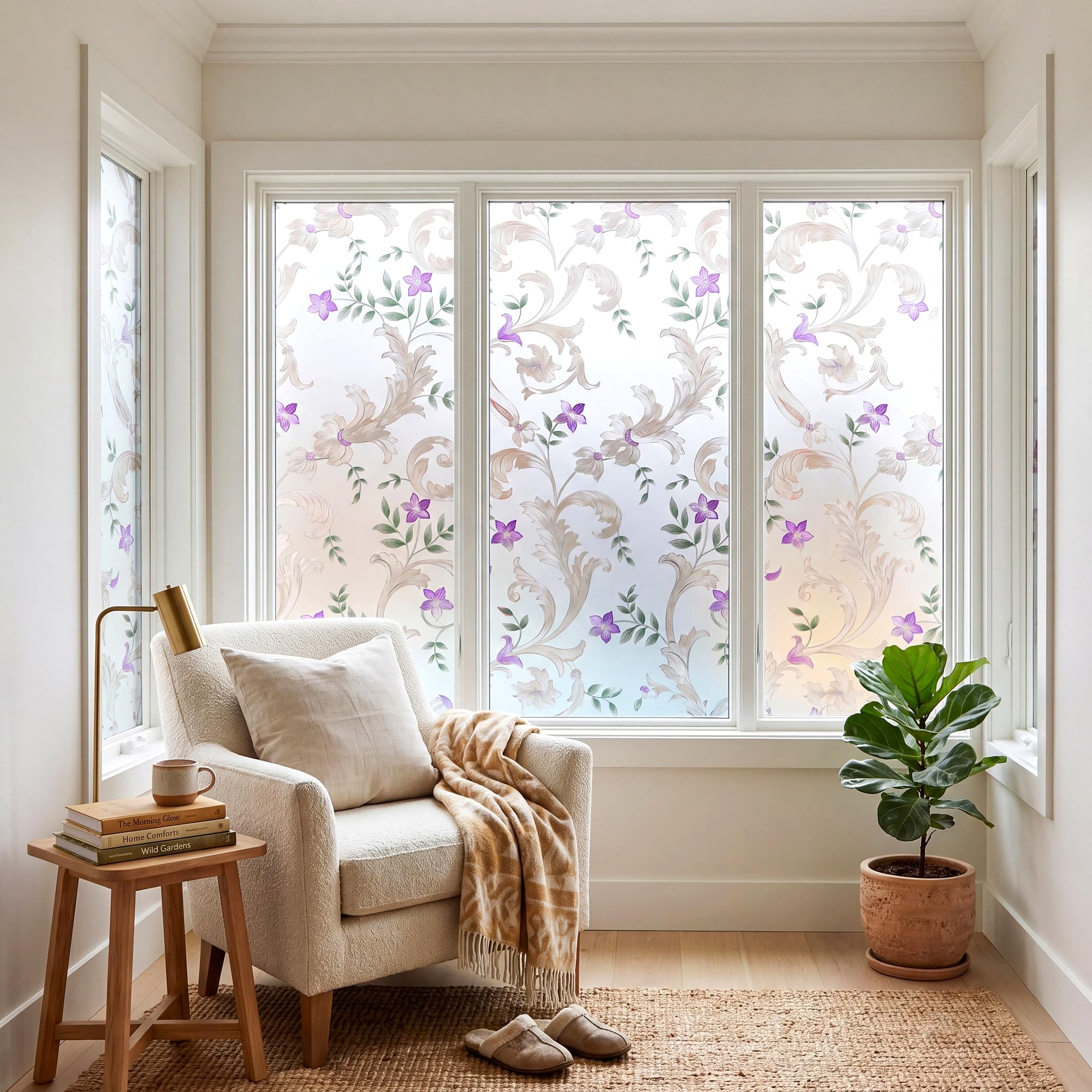 Dekorative Fensterfolie, geätztes Blumenmuster, Privatsphäre, Türfolie, statische Haftfolie, kein Kleber, Buntglas, Anti-UV-Fensterpapier für Badezimmer, Büro, Schlafzimmer, 88.9 x 398.8 cm