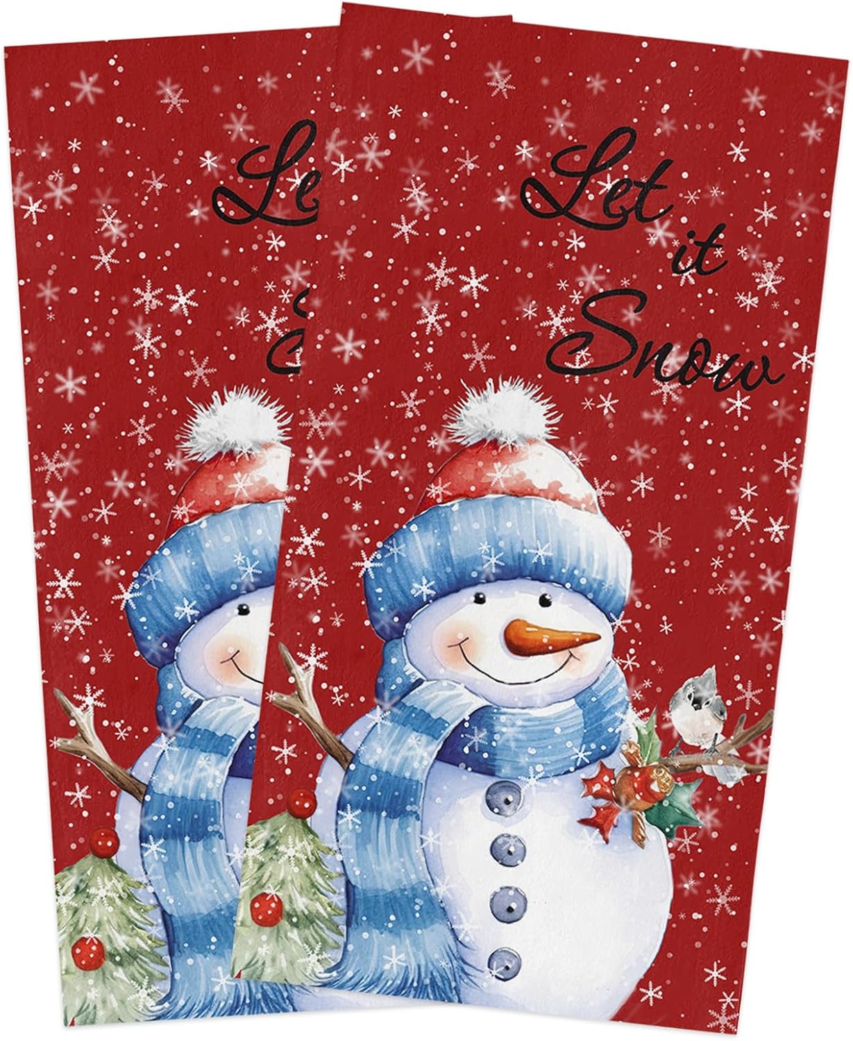 Aomike Christmas Kitchen Towels Set of 2, Red Snowman Let