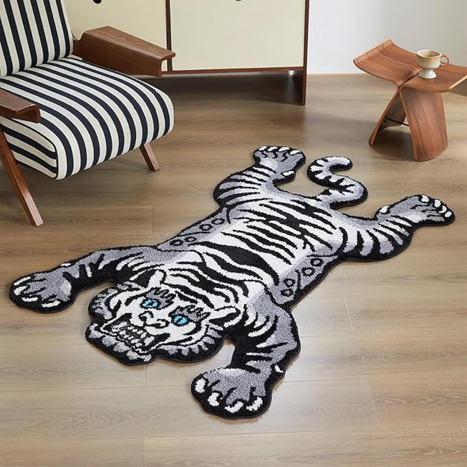 5x3.3 ft Tibetan Tiger Area Rug Tufted High Pile XLarge Indoor Machine Washable Carpet with Nonslip TPR Backing - Bedroom, Bathroom, Living & Dining Room Home Décor, Gray