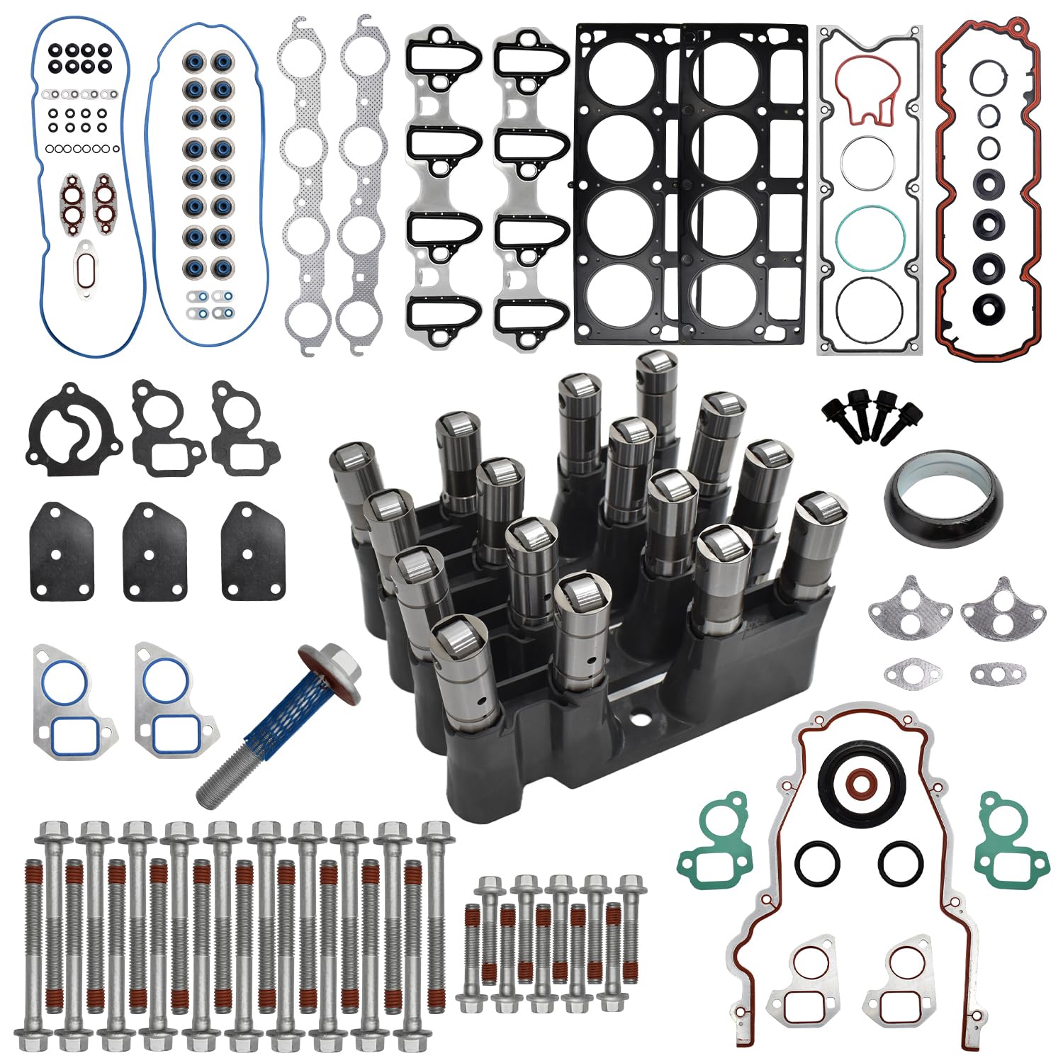 BTSCAR 16Pcs Active Fuel Management Valve Hydraulic Roller Lifters With Head Gasket Set & Bolts Fit for Chevrolet Silverado 1500 Suburban Tahoe