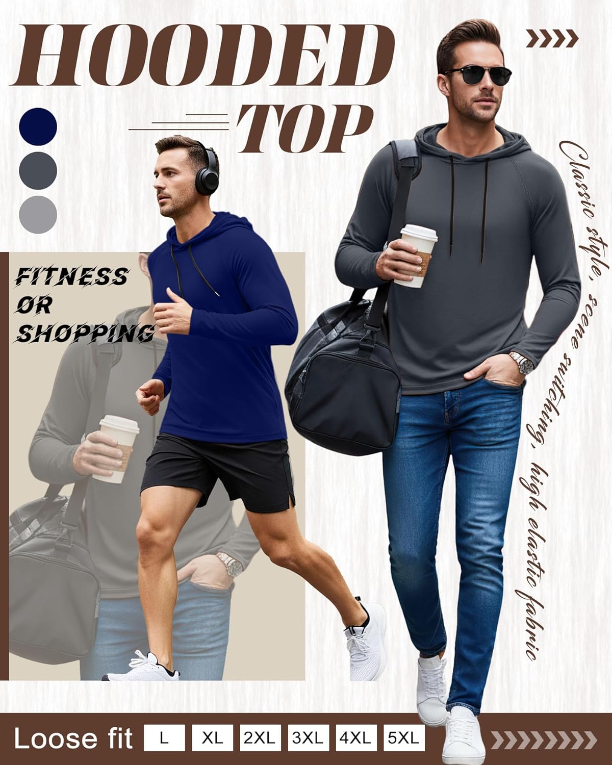 4 Pack Mens Big and Tall Hoodies Sweatshirt Long Raglan Sleeve Casual Pullover Drawstring Workout Athletic Shirt - Image 4