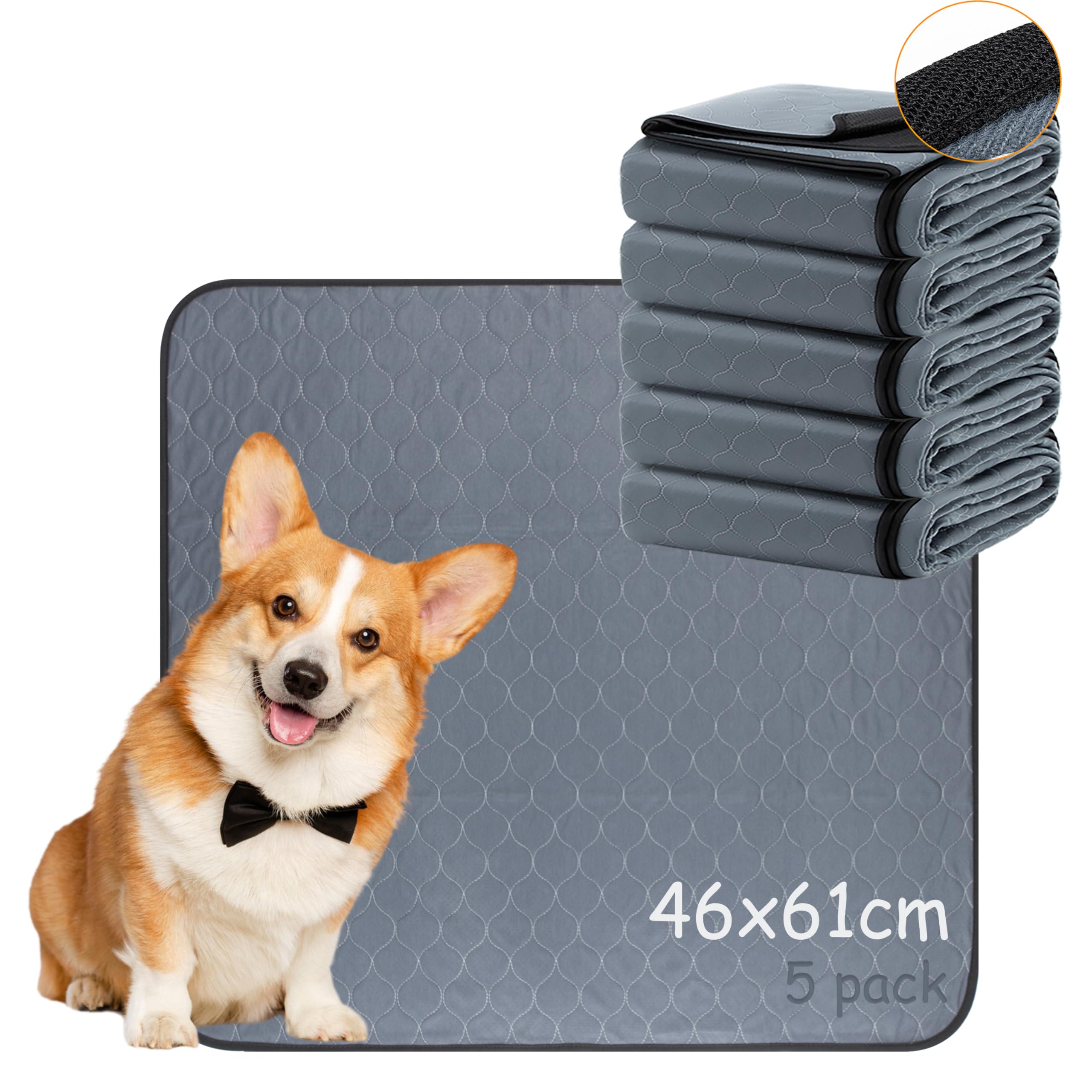 Bunlitent 5 Packs Washable Puppy Pad, Absorption Reusable Puppy Pads, Fast Drying Dog Pee Training Pad