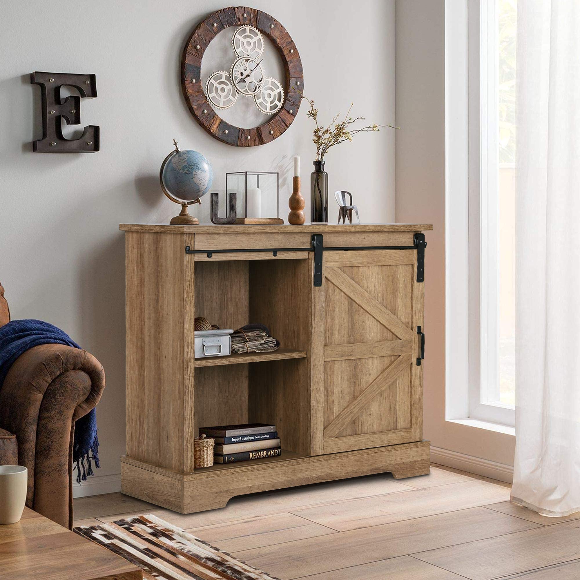 Farmhouse Coffee Bar Sliding Barn Door Kitchen Sideboard