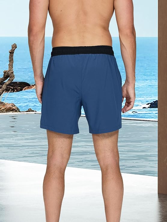 Arcweg Men's Swim Trunks Mens Swimming Shorts with Compression Liner Quick Dry Stretchy 2 in 1 Board Shorts with Zipper Pockets