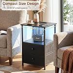 LOAKEKEL Ensemble de stands de nuit 2, Table de chevet avec station de recharge et LED Lumière, Table de chevet avec 2 AC Sorties et USB Ports, tableau final avec 2 tiroirs en tissu pour chambre, salon, noir, HETS02BK