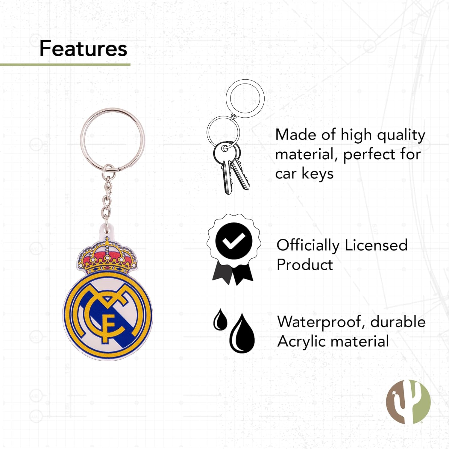 Desert Cactus Real Madrid FC Keychain Los Blancos Madridistas Soccer Football Car Keys Holder (Acrylic A) - Image 3