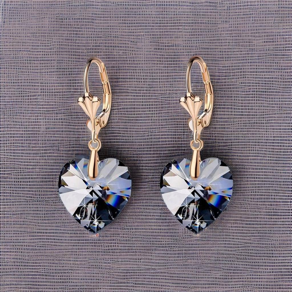 Austrian Crystal Heart Drop Leverback Earrings for Women Fashion Dangle Earring 14K Rose Gold Plated Hypoallergenic Jewelry - Image 3