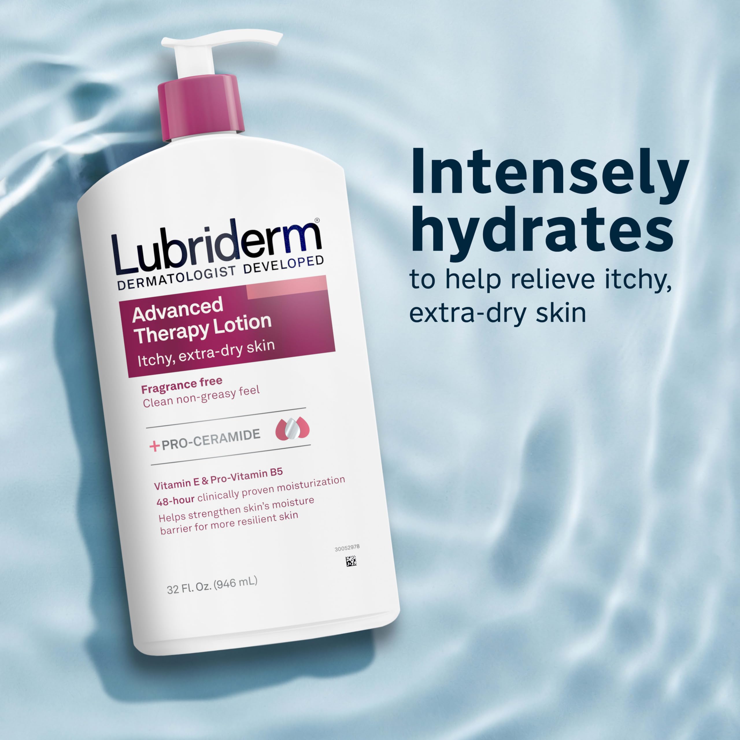 Lubriderm Advanced Therapy Moisturizing Lotion with Vitamins E and B5, Deep Hydration for Extra Dry Skin, Non-Greasy Formula, 32 fl. oz