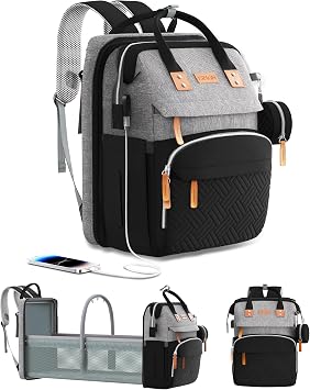 ISMGN Diaper Bag Backpack Multifunctional Diaper Bag Large Capacity Gray Black