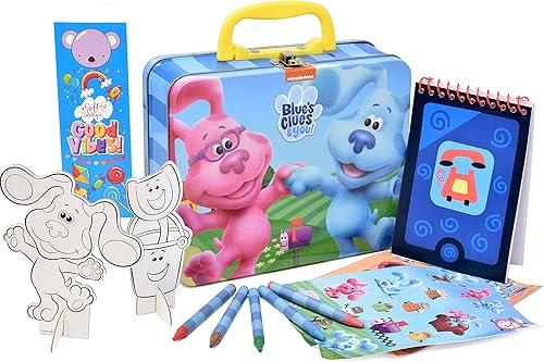Miniatura 2 de Blues Clues - Caja de lata para colorear y actividades manualidades sin desorden para niños con calcomanías de crayones bloc de bocetos juego de