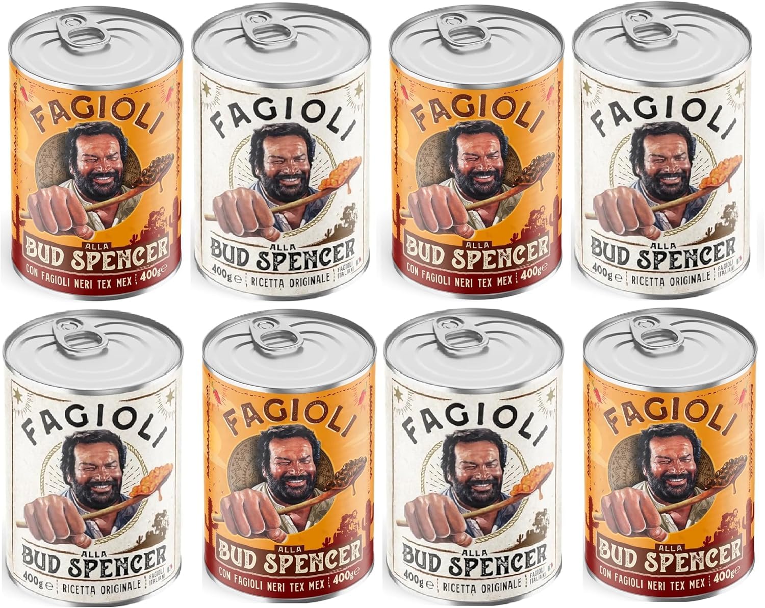 Fagioli alla Bud Spencer 8 lattine da 400 g: 4 lattine di Fagioli Ricetta Originale + 4 lattine di fagioli ricetta Tex-Mex