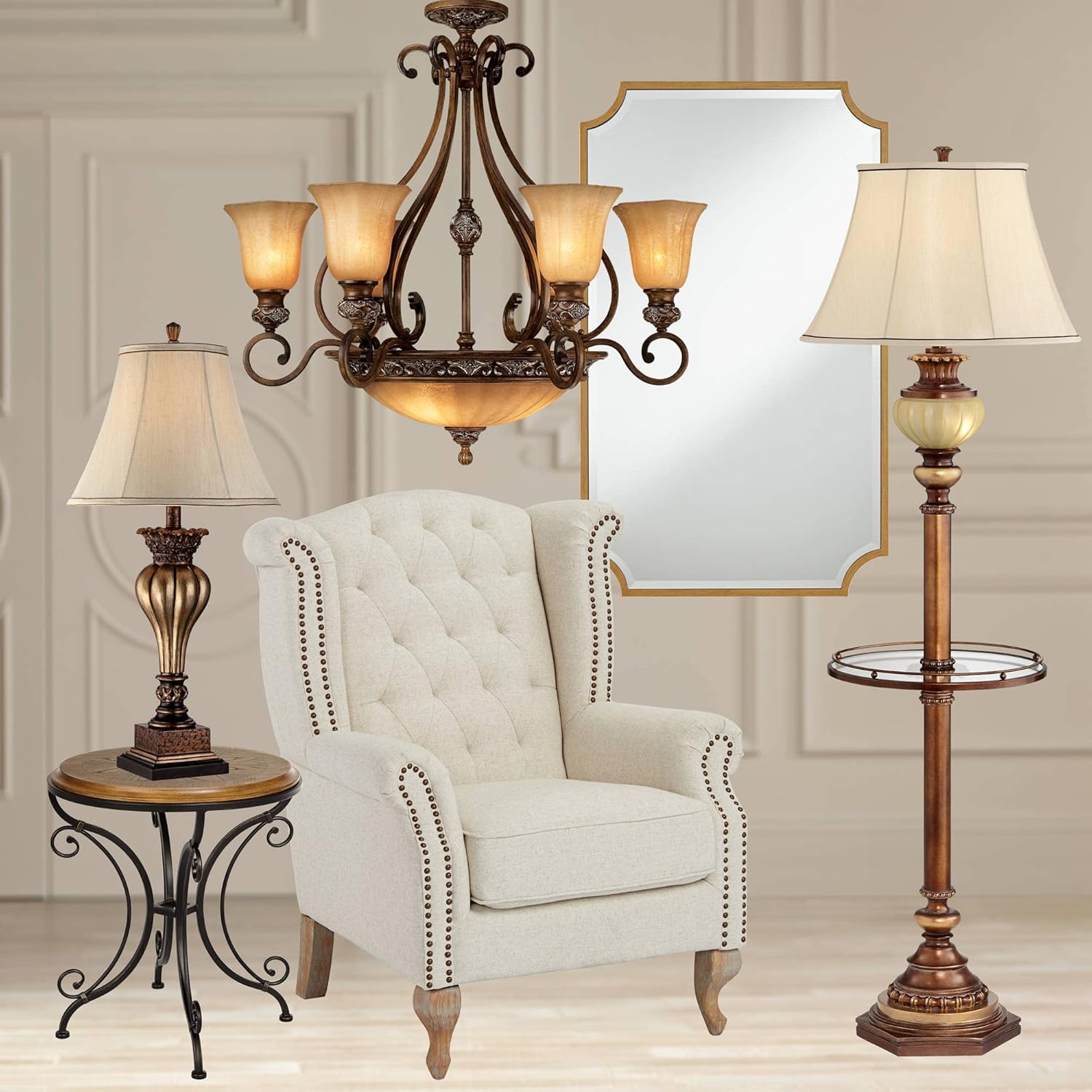 Kathy Ireland Sterling Estate Golden Bronze Chandelier 34 1/2" Wide Rustic Champagne Glass Bowl Shade 9-Light Fixture for Cottage Core Dining Room House Foyer Entryway Kitchen Bedroom Living High