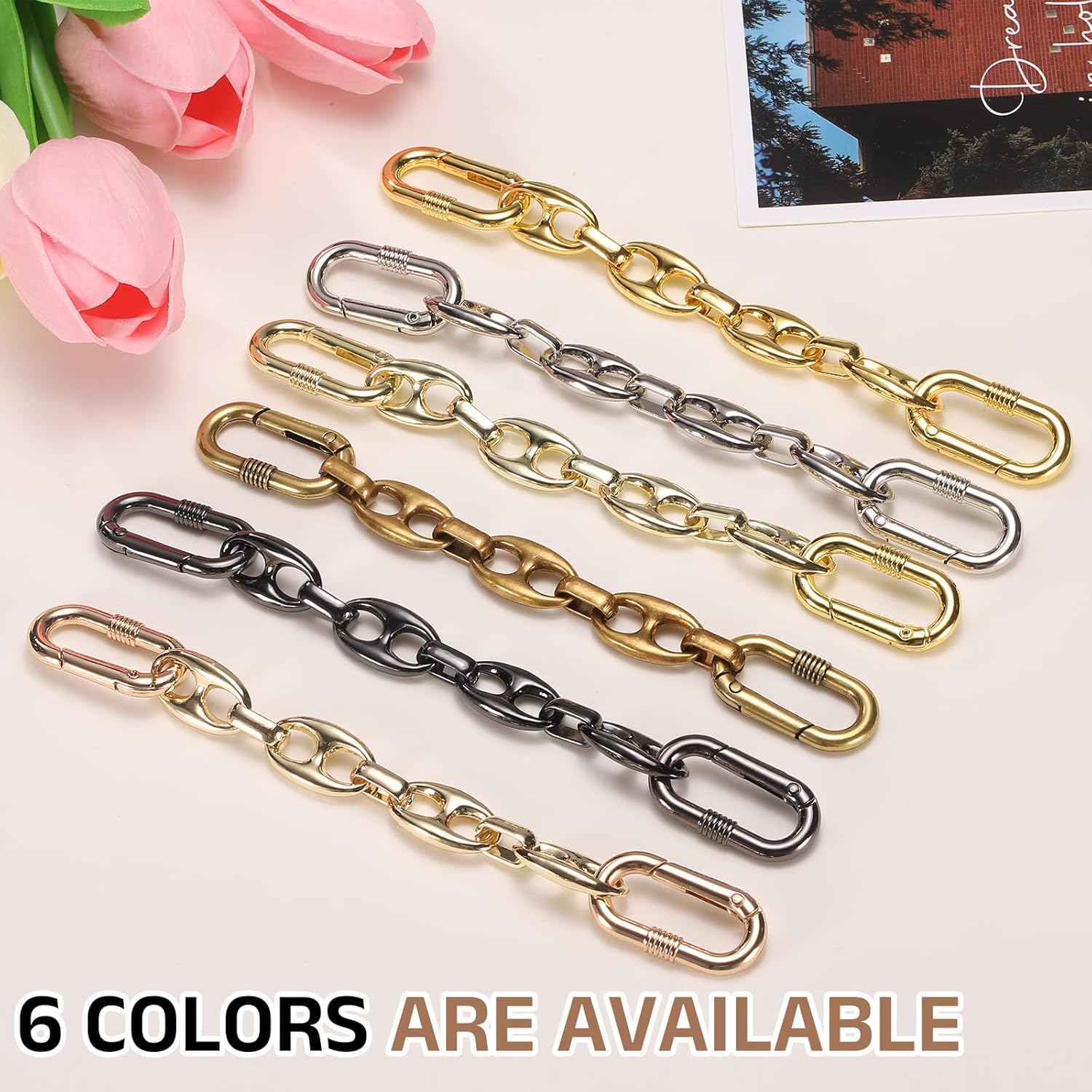 uxcell Purse Strap Extender 8.7-Inch, Bag Extender Chain Yellow Gold, Metal Bag Replacement Handbag Chain with Spring Buckle for Purse Handbags Shoulder Bag Decoration, Flat Style - Image 5