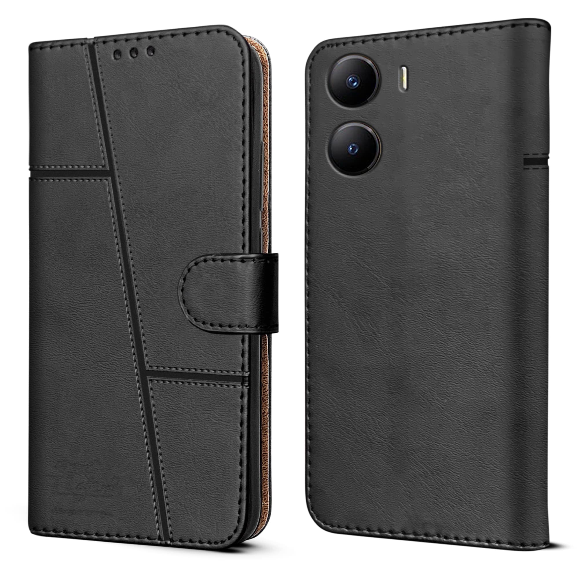 Jkobi Flip Cover Case for Vivo Y56 5G (Stitched Leather with Magnetic | Black) (B097KDK1DH) Amazon Price History, Amazon Price Tracker