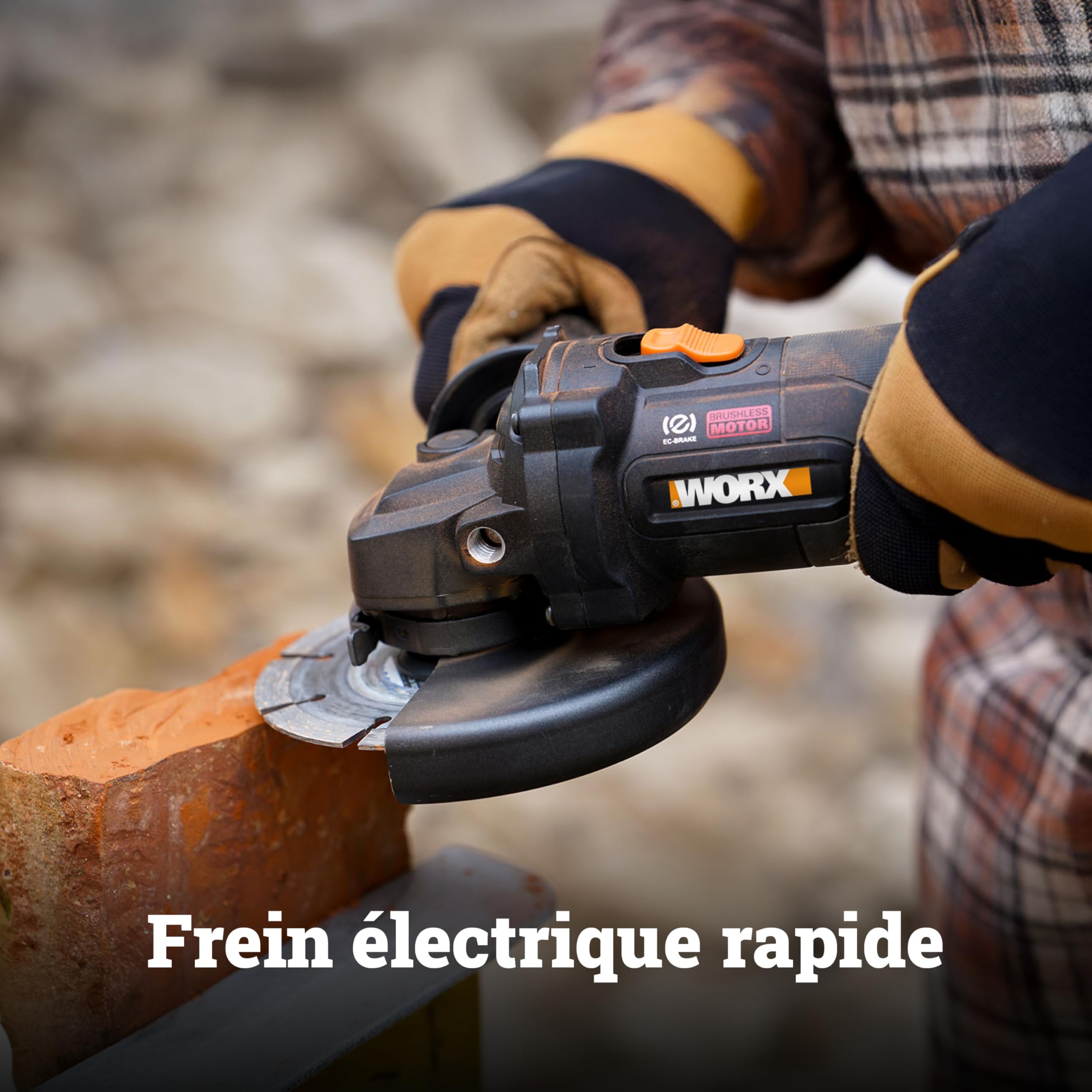WORX Meuleuse d'Angle sans Fil Brushless 20V WX814.9, Disque 125 mm, 8600 tr/min, Multimatériaux, Livrée avec capot de protection, Disque de meulage pour métal, sans Batterie ni Chargeur