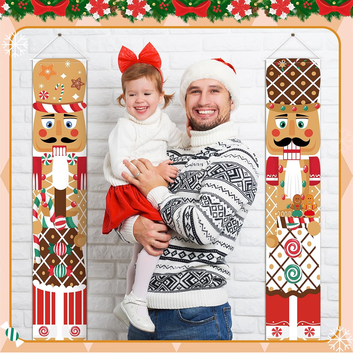 Gingerbread Nutcracker Christmas Porch Banner Decorations 75" x 12" Soldier Model Nutcracker Banners Welcome Sign for Porch Front Door Indoor Outdoor for Wall Fireplace Holiday Garden Home Decor