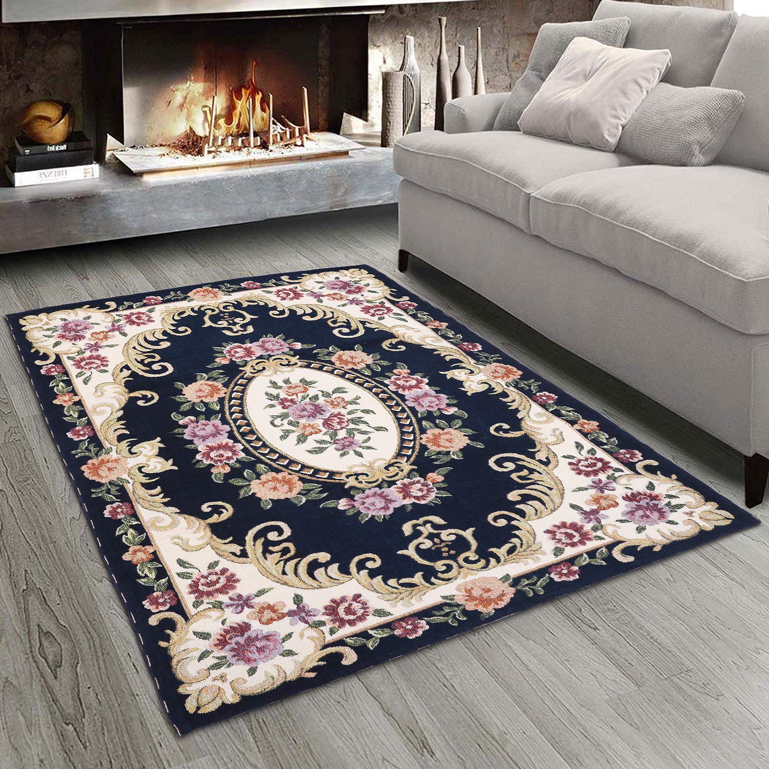 Wynn Turkish Carpet for Bedroom, Indoor Dining Area Rug Bohemian Decor Classic Persian Passion Area Carpet Mat, 31.49x47.24 inch, Navy