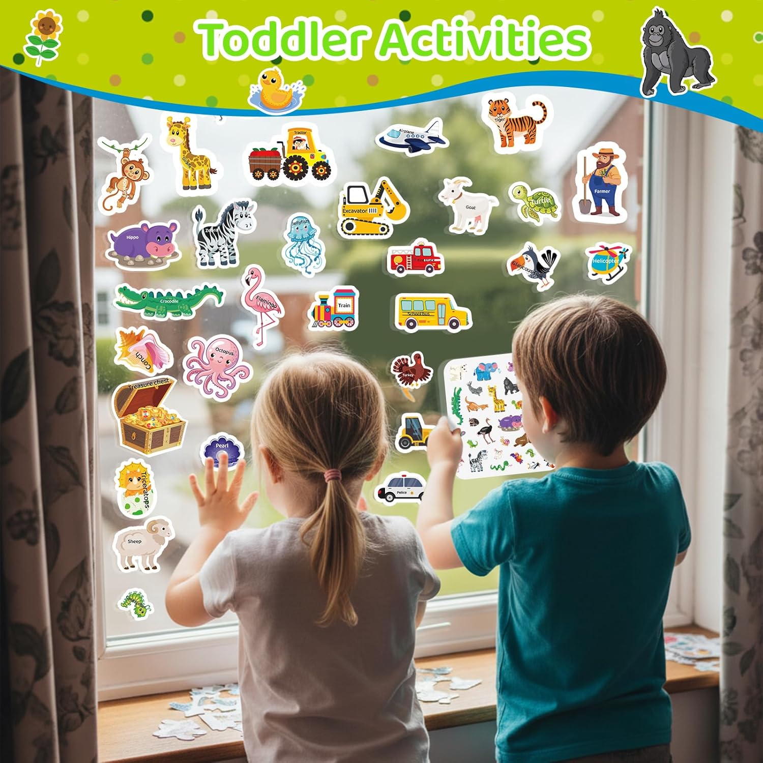 Jelly Sticker Books for Toddlers 2-4 Years, 4 Sets Reusable Sticker Books for Toddlers 1-3, Travel Toys Stickers Activity Book for Ages 2 3 4 5 6 Boy Girl Christmas Gifts (4Sets-Collection 1) - Image 2