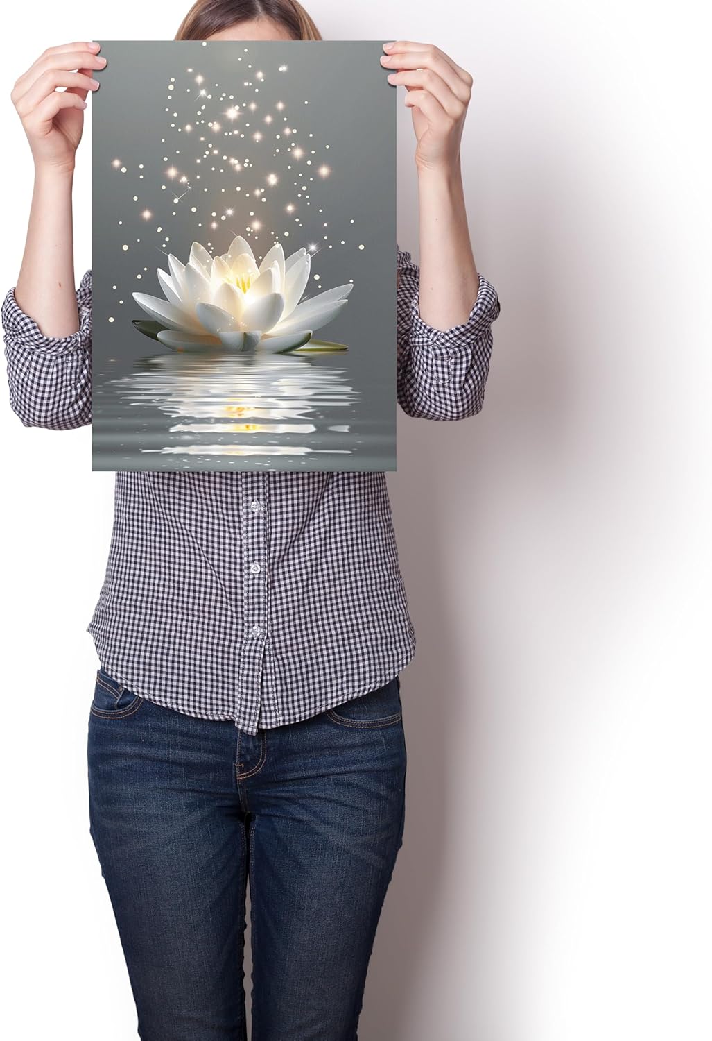 Framed Elegant and Modern Lotus Flower Canvas Prints Wall Art Zen Meditation Lotus Flower Pictures Paintings Canvas Wall Decor for Living Room Bedroom Wall Decorations Ready to Hang (12''X16'')