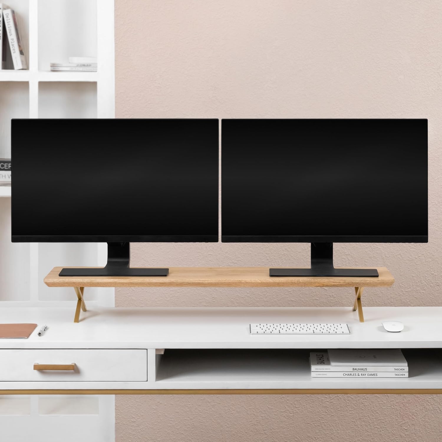 Anji Mountain Monitor Stand - Desktop Organizer & Laptop Riser, Ergonomic Monitor Riser, Space-Saving Monitor Stand for Desk, Durable Construction, Easy Assembly, Ideal for Home & Office,Natural