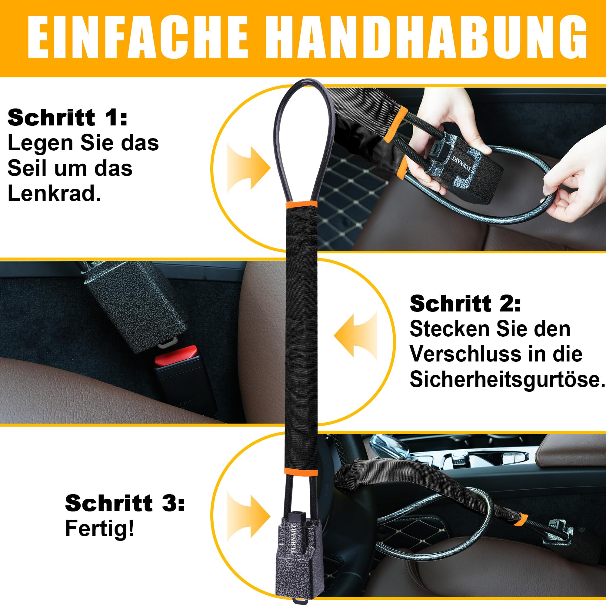 Turnart Lenkradkralle, Lenkradschloss für Auto, Wegfahrsperre, Universell Passend, Stabiles Schloss für LKW SUV Van, 3 Schlüssel