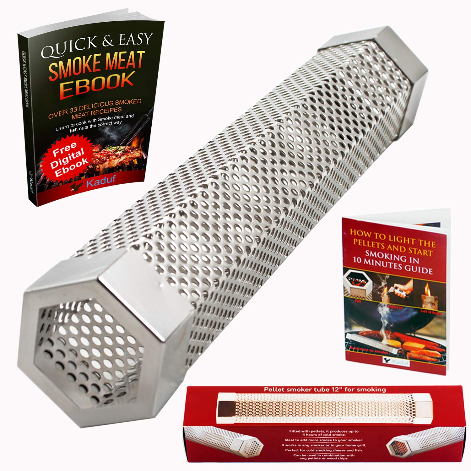 Buy Kaduf Pellet Smoker Tube 12'' 5 Hours of Extra Smoke For any Grill