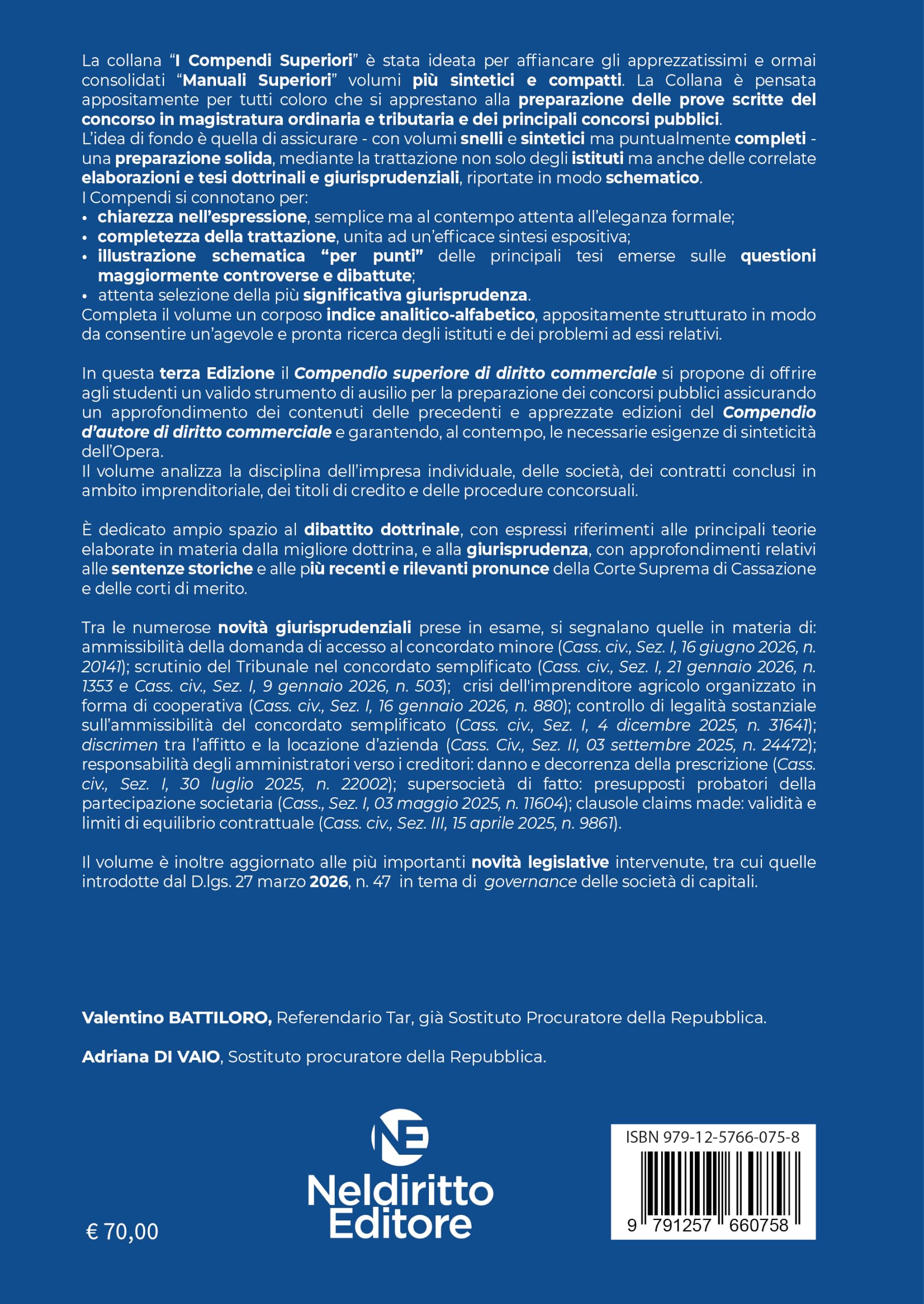 Compendio Superiore di Diritto Commerciale e della Crisi di Impresa edizione 2026