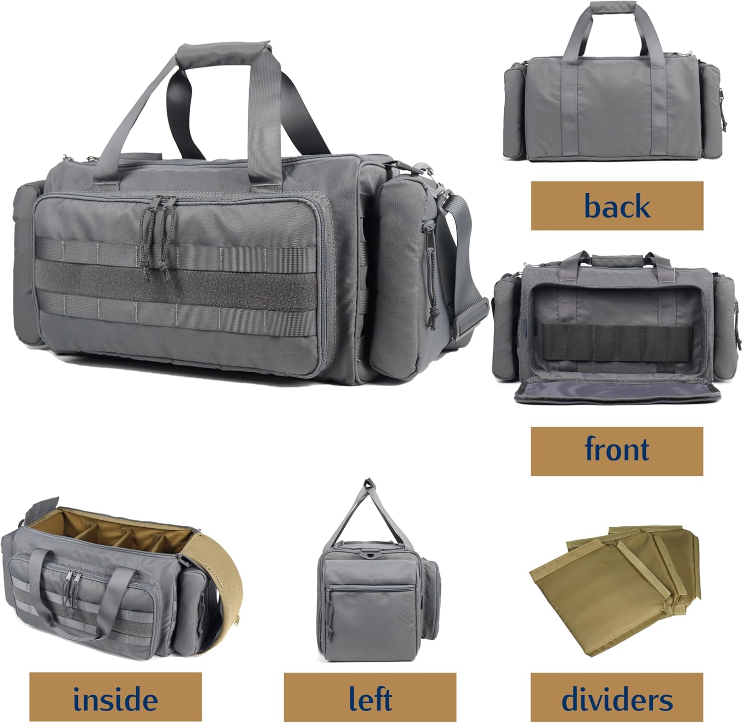 Range Bag for Handgun Ammo Shooting, L Gun Case Carry 5+ Pistols Transport Tactical Gears Accessories with Lockable Zipper Molle Strap, Duffle Sport Bag Hunting Storage Capricorn