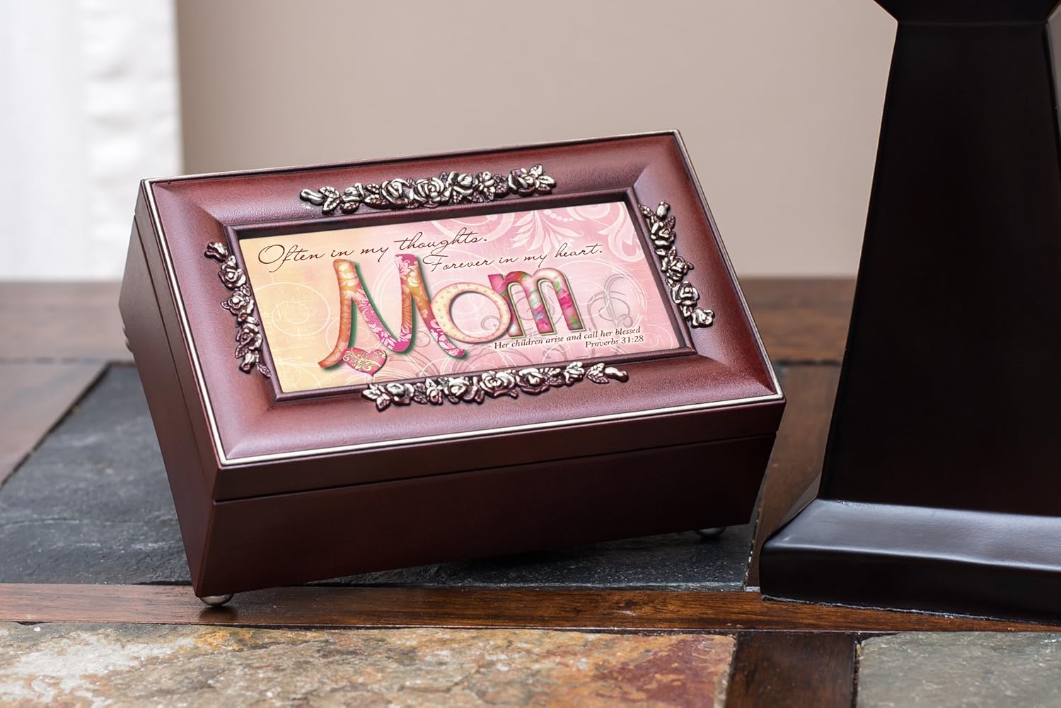 Cottage Garden Mom Always in Thoughts Rosewood Jewelry Music Box Plays You are My Sunshine