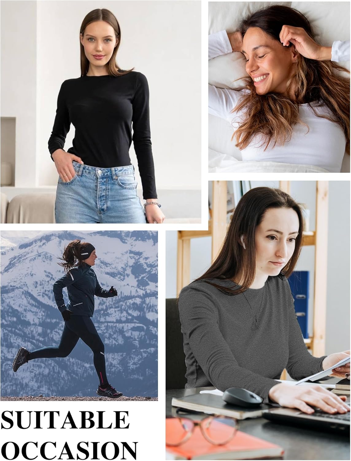 HOPLYNN 5 Pack Womens Long Sleeve Thermal Shirts Crew Neck Double Sided Fleece Lined Baselayer Tops for Cold Weather - Image 6
