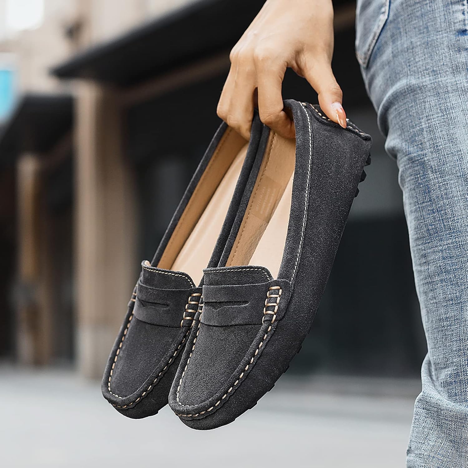 Osslue Women's Suede Leather Casual Penny Loafers Retro Ladies Moccasins Driving Mocs Comfort Slip-On Fashion Boat Shoes Classic Flats - Image 3