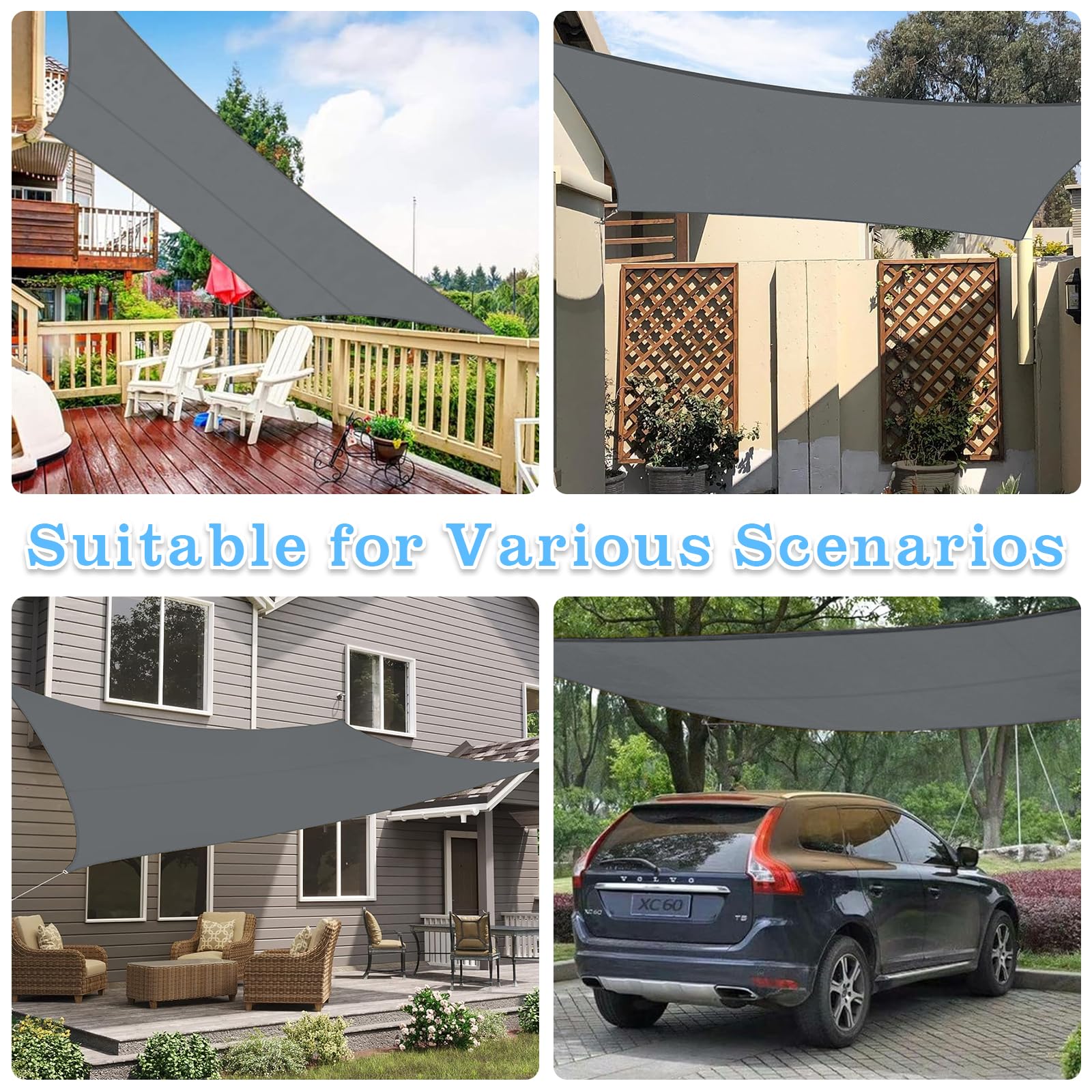 Vela Ombreggiante Rettangolare 3x4 m, Tenda da Sole per Esterno, Impermeabile Protezione UV 95%, Tenda a Vela per Terrazza, Giardino, Balcone, Campeggio (Grigio)