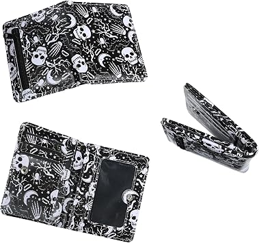Gothic Purse - Wallet Women, Small Wallets Woman, Travel Wallet Womens, Compact Wallets, Bifold Purse Women, Y2K Purses, Pocket Billfold, Skull Purses for Woman, Portable Billfold