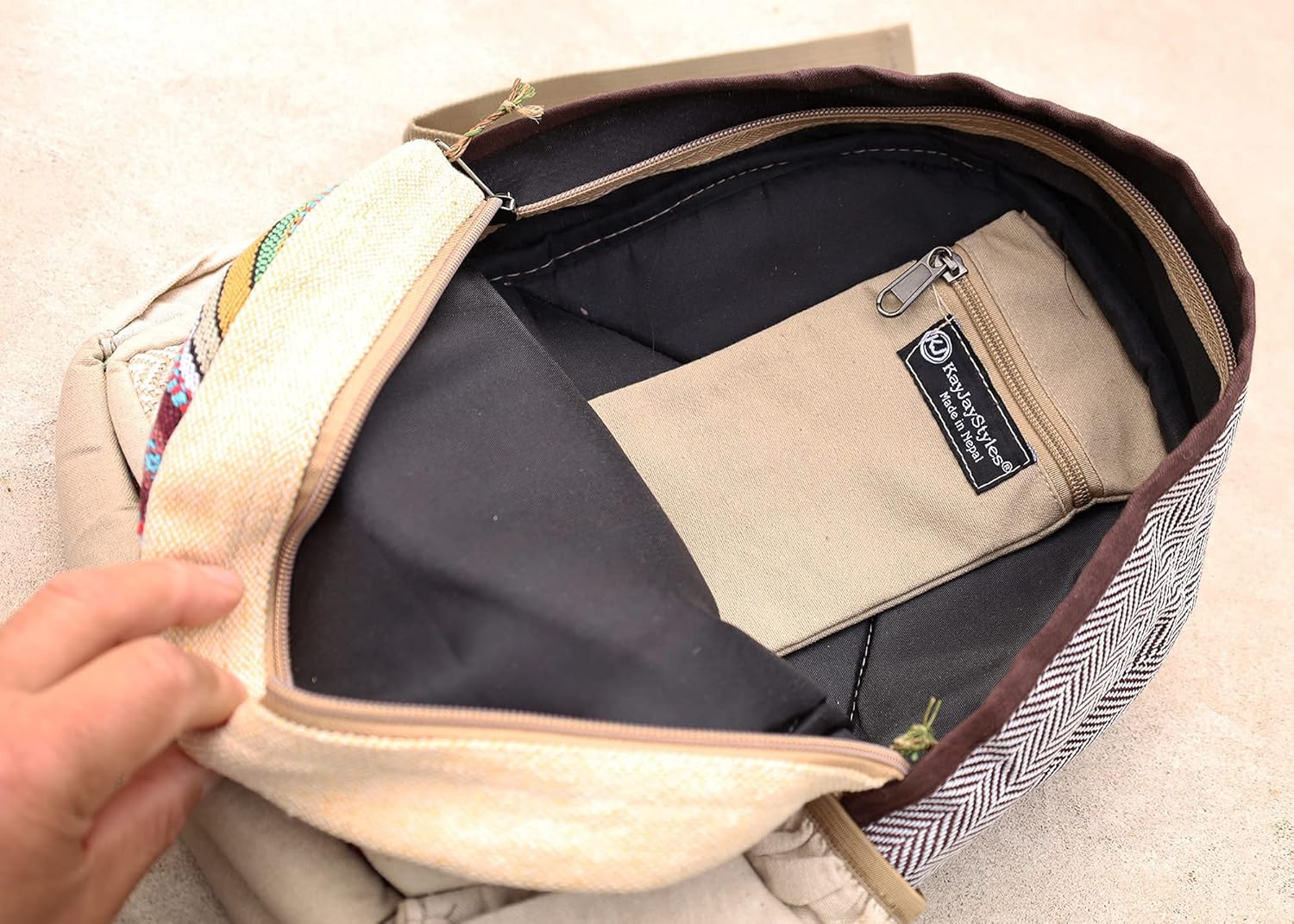 Handmade Natural Hemp Nepal Backpack Purse for Women Small Lightweight Daypack (DAYPACK2)