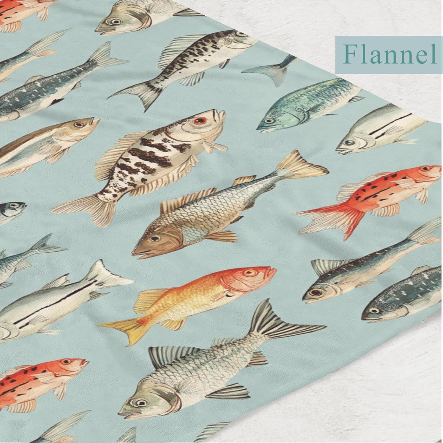 Vintage Fishes Hunting Baby Blanket Girls Boys Retro Fish Swaddle Blankets Flannel Sea Ocean Receiving Blankets Newborn Infant Toddler Nursery Bedding Shower Gift Green 60x80inch