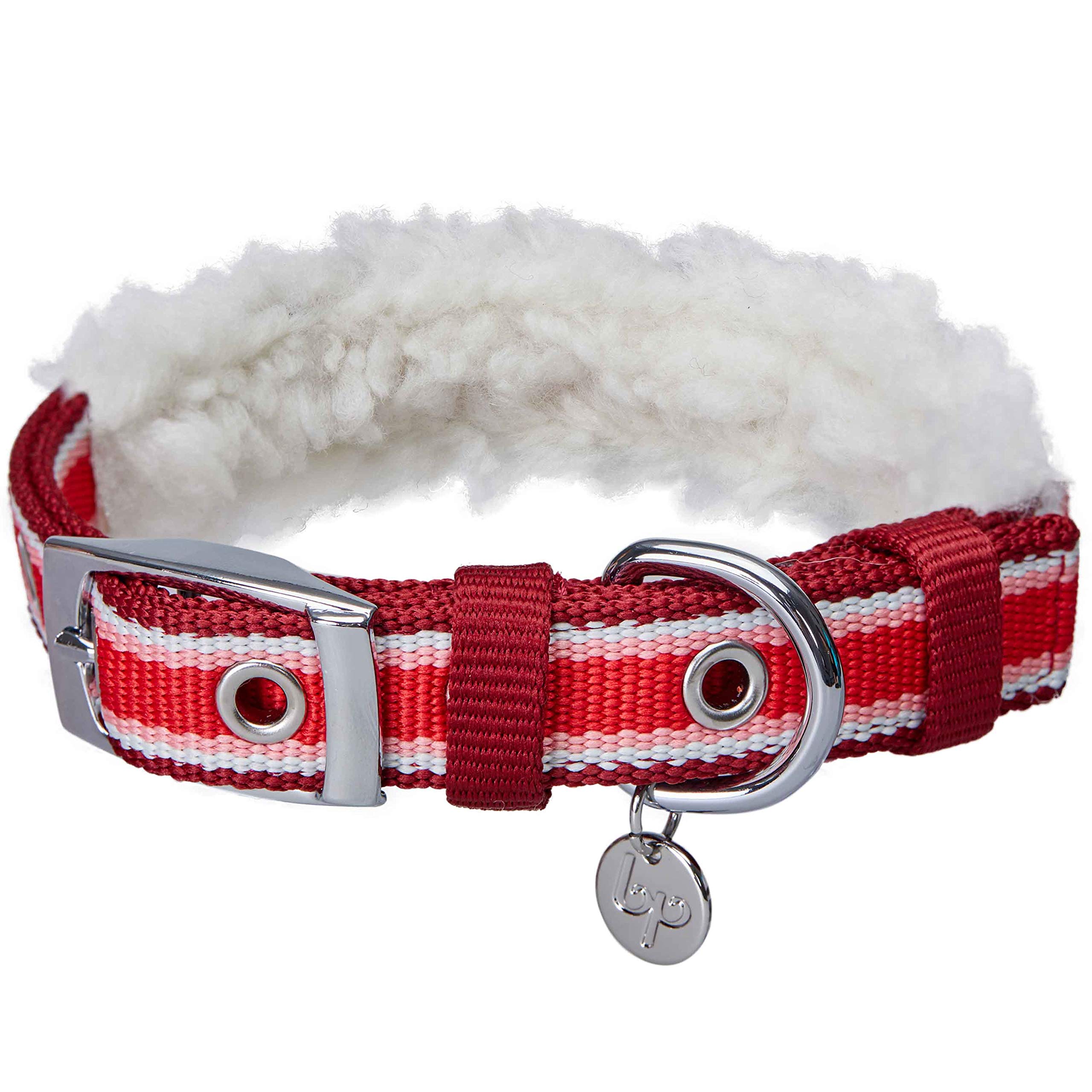Collier pour chien doux en polaire rouge à rayures tour de cou M 33-41,9 cm