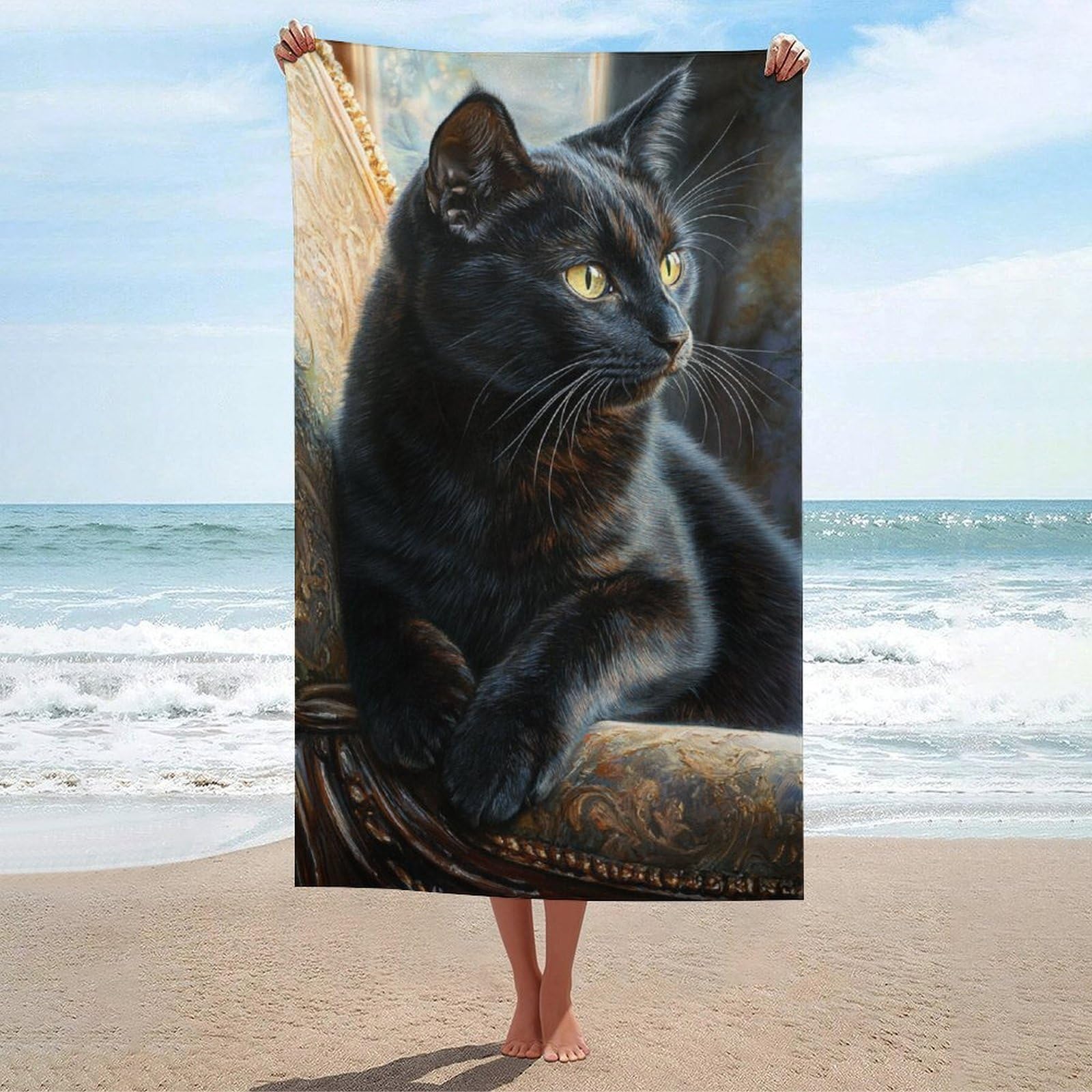 Sinyumoney Style-14 Gothic Black Cat Art Print Bathroom Towels Lightweight Soft Absorbent Beach Towel For Spa Gym Hotel & Everyday Bathroom 130Cm*80Cm