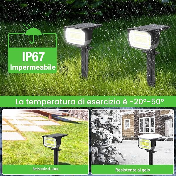 LOTMOS 3Pcs Faretti Solari da Esterno, 72 LED Lampade da Giardino 3 Modalità IP67 Impermeabile Luce per Cortile, Patio, Vialetto, Alberi - 3