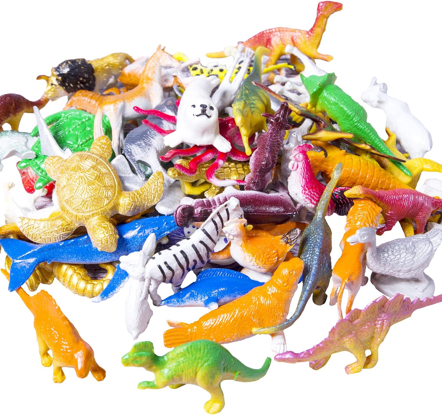 Trooer 60 Pack Ocean Sea & Jungle Animals Figurines, Mini Plastic Animal Toys Creatures Set, Kids Educational Shower Bath Animal Toys Cupcake Toppers Party Favors with Turtle Octopus Shark Dinosaur