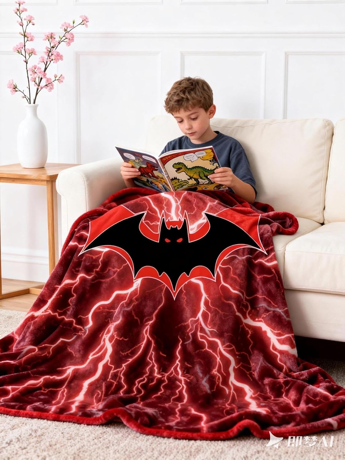 Red Bat Throw Fluffy Blanket 60x50 Inches Kids Gifts for Boys Teens Men Soft Plush Fuzzy Blanket for Couch Car Bed Warm Blankets Lightweight Bedding for Christmas New Year Valentines