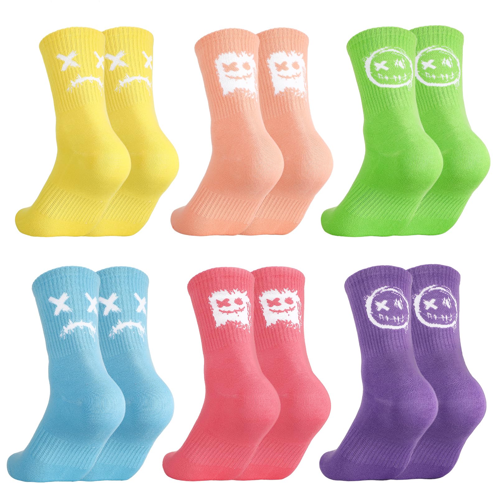 Utensilsto 6 Paar Damen Socken Herzsocken Damen 38-42 Baumwollsocken Herz Socken Kuschelsocken Sportsocken Tennissocken Baumwoll Socken Damen(Bunte mit Lustige Lächeln)