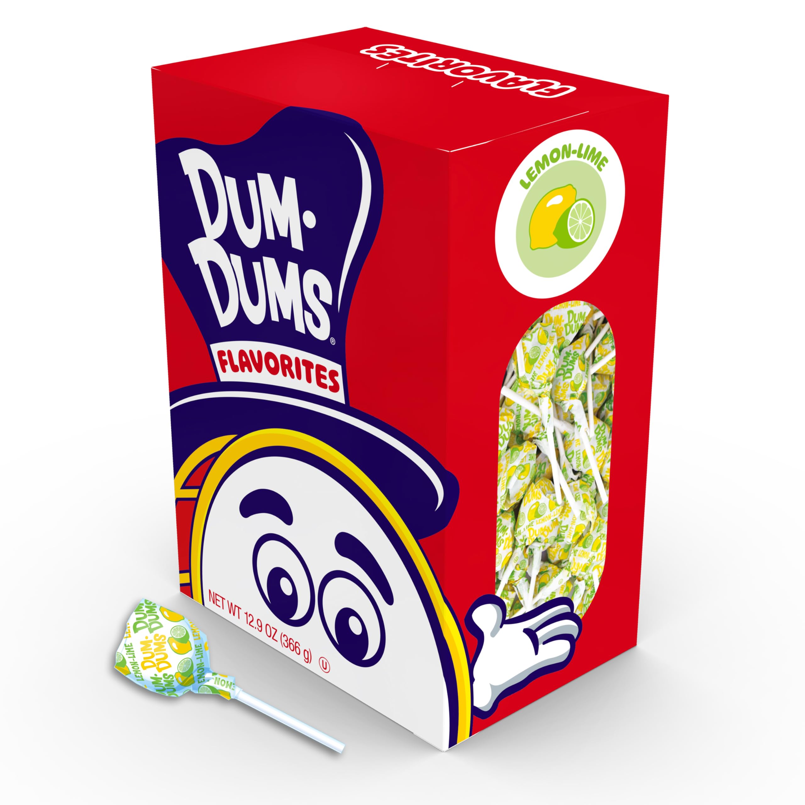Dum Dums Lemon Lime Lollipops - Bulk Candy Box with Lollipops Individually Wrapped, Single Flavor Gourmet Suckers - 50 Count