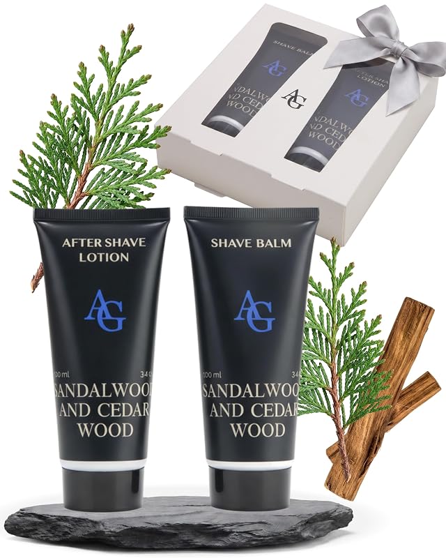 ADELEGOURDAIN Kit de Barbear com Creme de Barbear e Loção Pós-Barba, Sândalo e Cedro, Pacote com 2